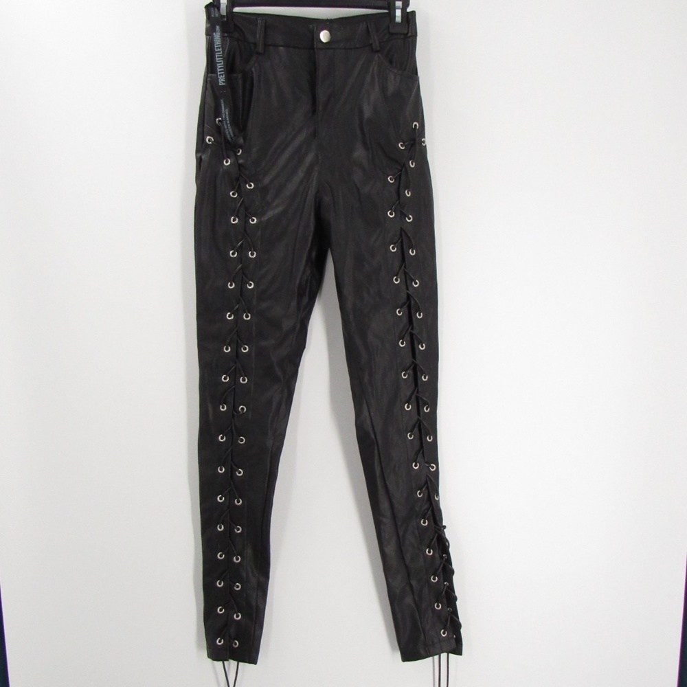 PrettyLittleThing Faux Leather Extreme Curve Lace-Up Skinny Trouser 10